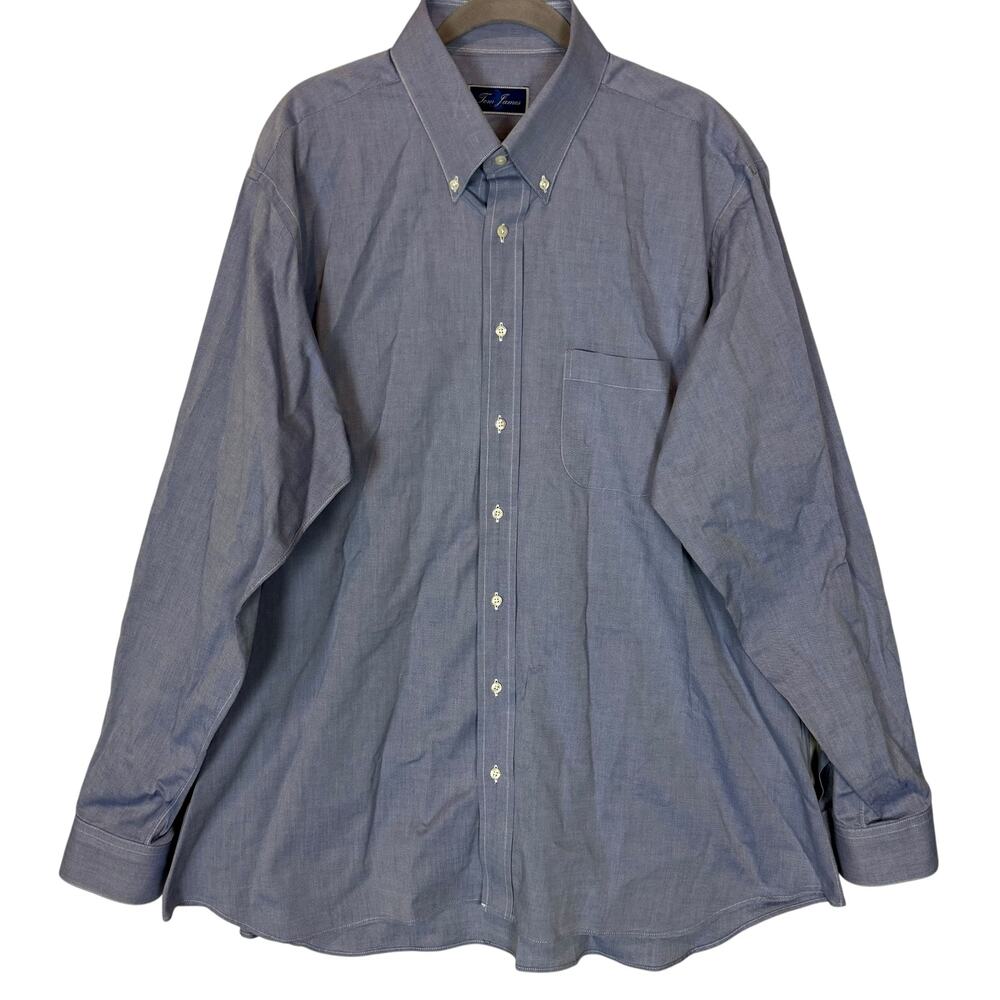 Tom James Shirt Mens Gray Chambray Pockets Long‎ Sleeve Casual Button-Down